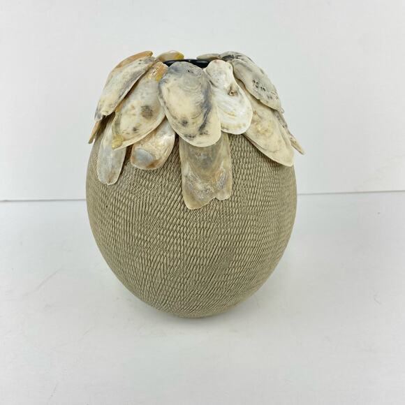 Ceramic Scratch Texture Vase with Shell Collar - Picture 1 of 8